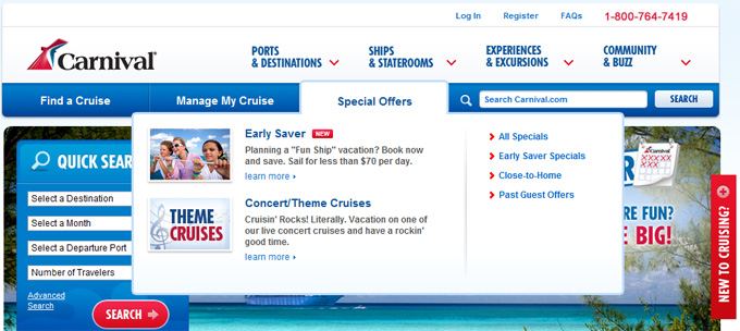 Carnival Cruise Lines Drop-Down Menu Surprise Carnival Cruise Lines Drop-Down Menu Surprise
