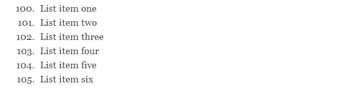 An ordered list with the start attribute