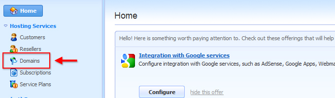 Click Domains in sidebar