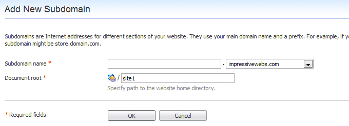 The new subdomain screen