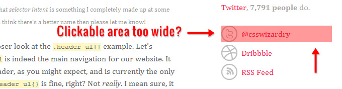 CSS Wizardry's sidebar click area CSS Wizardry's sidebar click area