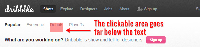 Dribbble's navigation click area Dribbble's navigation click area