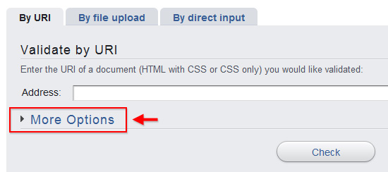 More Options on CSS Validator More Options on CSS Validator